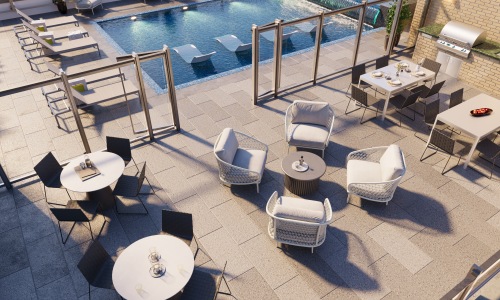 rooftop pool and lounge area