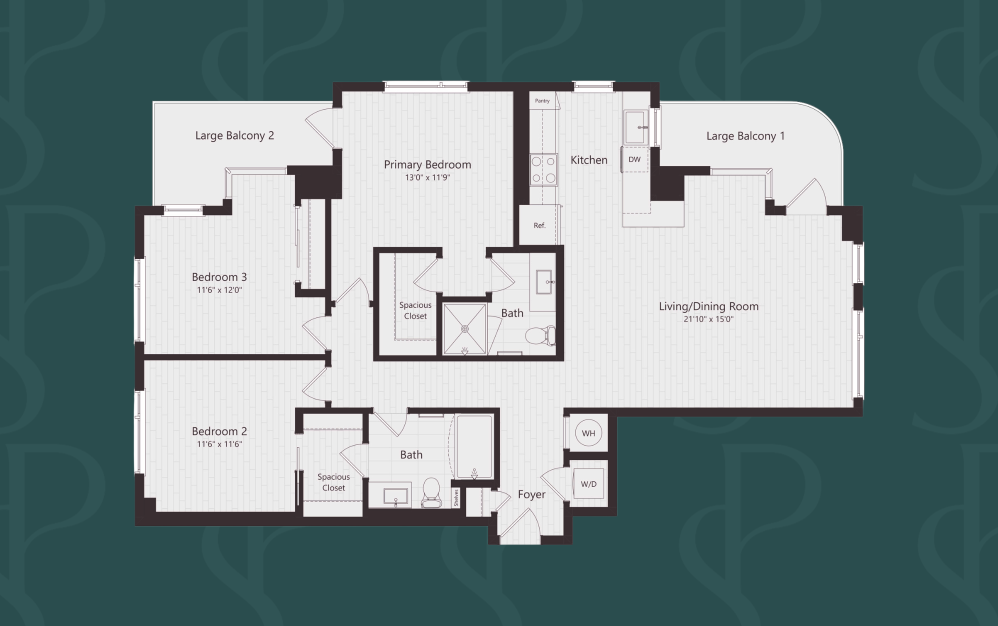 Residence Layout Chef’s Kitchen Open Concept Living Private Balcony Primary Suite with Skyline Views Boutique-Inspired Closet