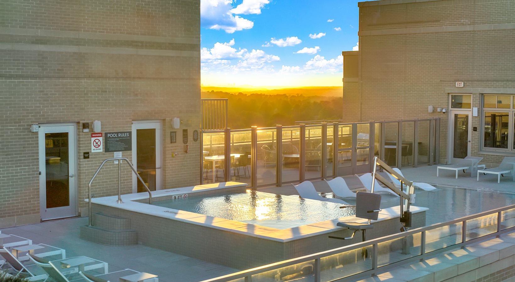 Pool courtyard and seating area