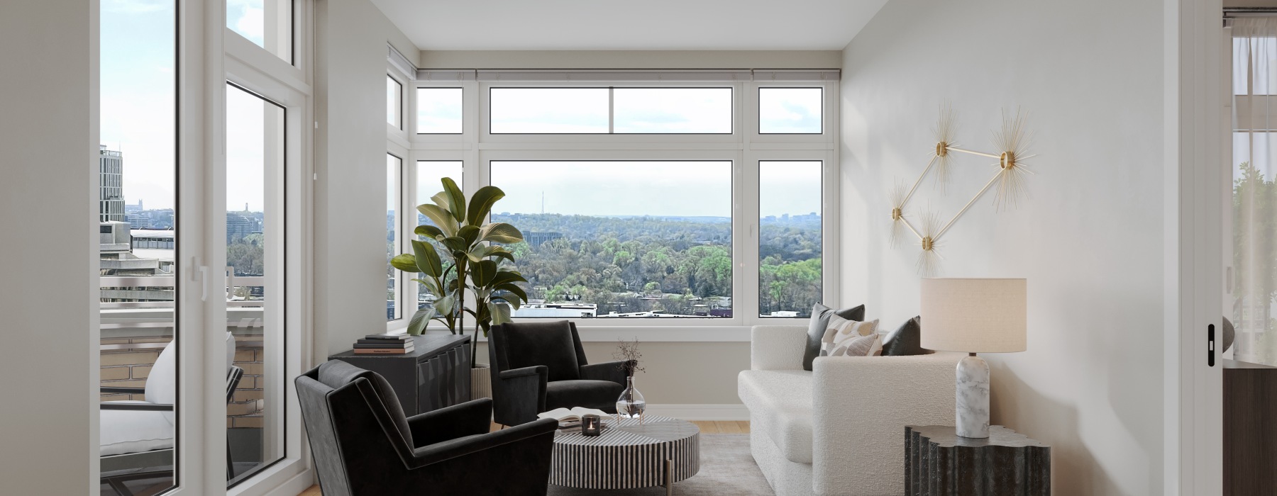 a living room with a large window