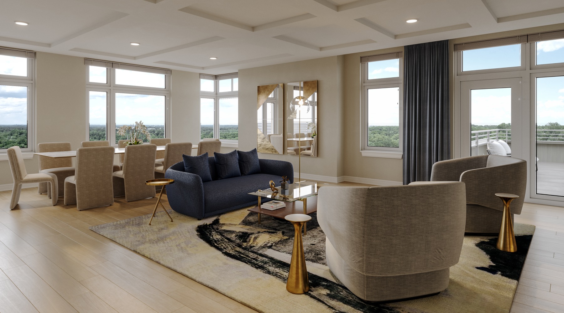 Expansive windows in living and dining area Open layout living and dining area